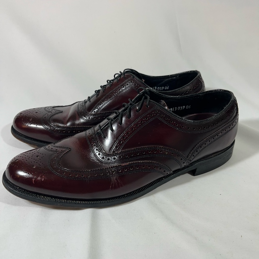 FLORSHEIM‎ OXFORD BROGUE WINGTIP DRESS SHOE LACE UP MEN 11D BURGUNDY QUIET LUX